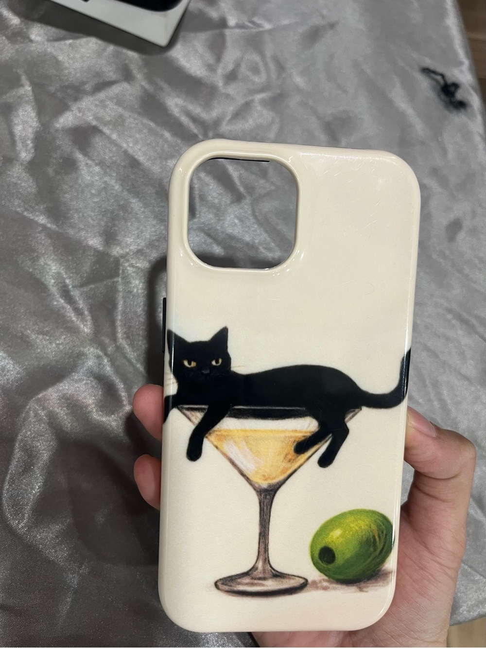 Cat Design Cream Phone Case with Black Cat Graphic